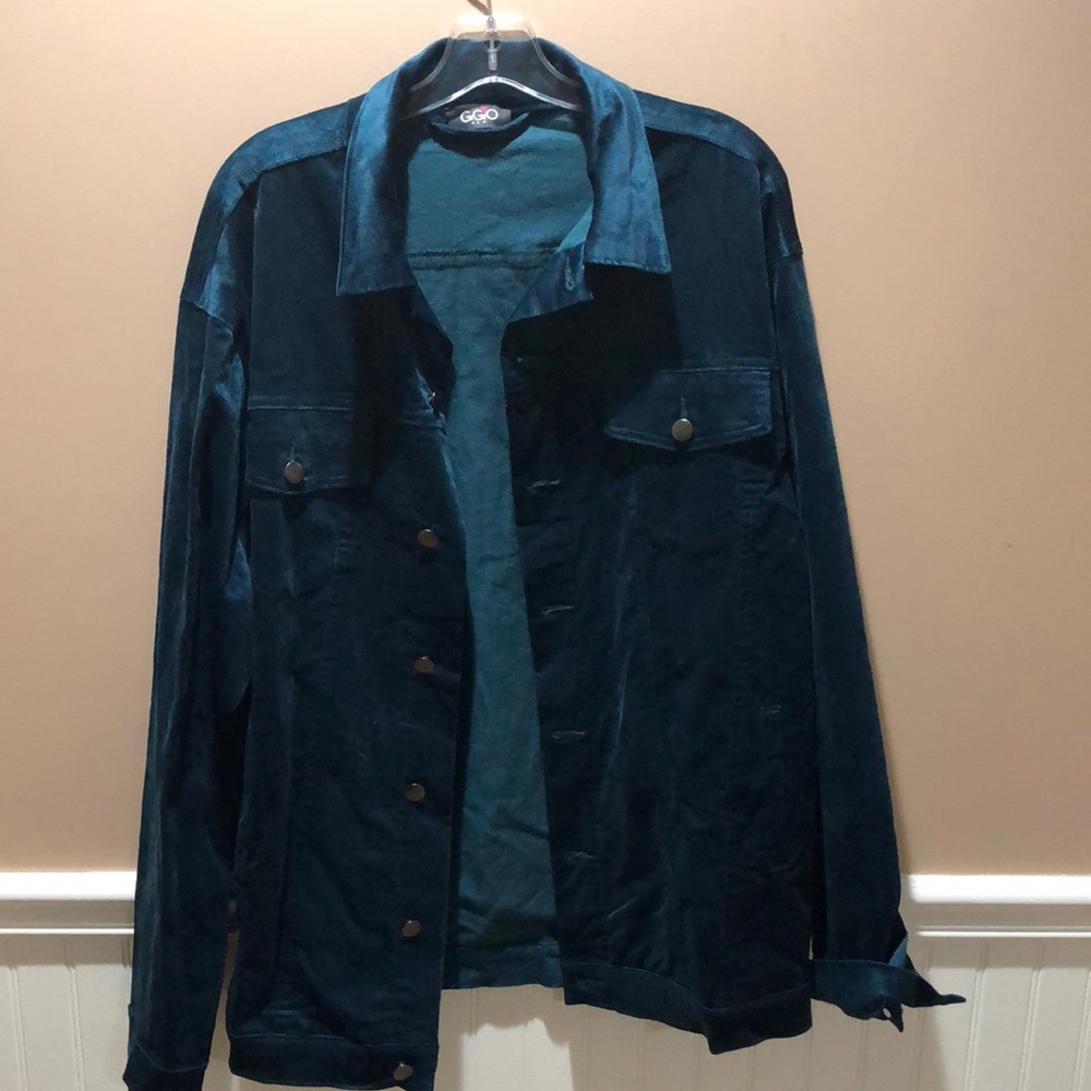 Peacock blue velvet jacket